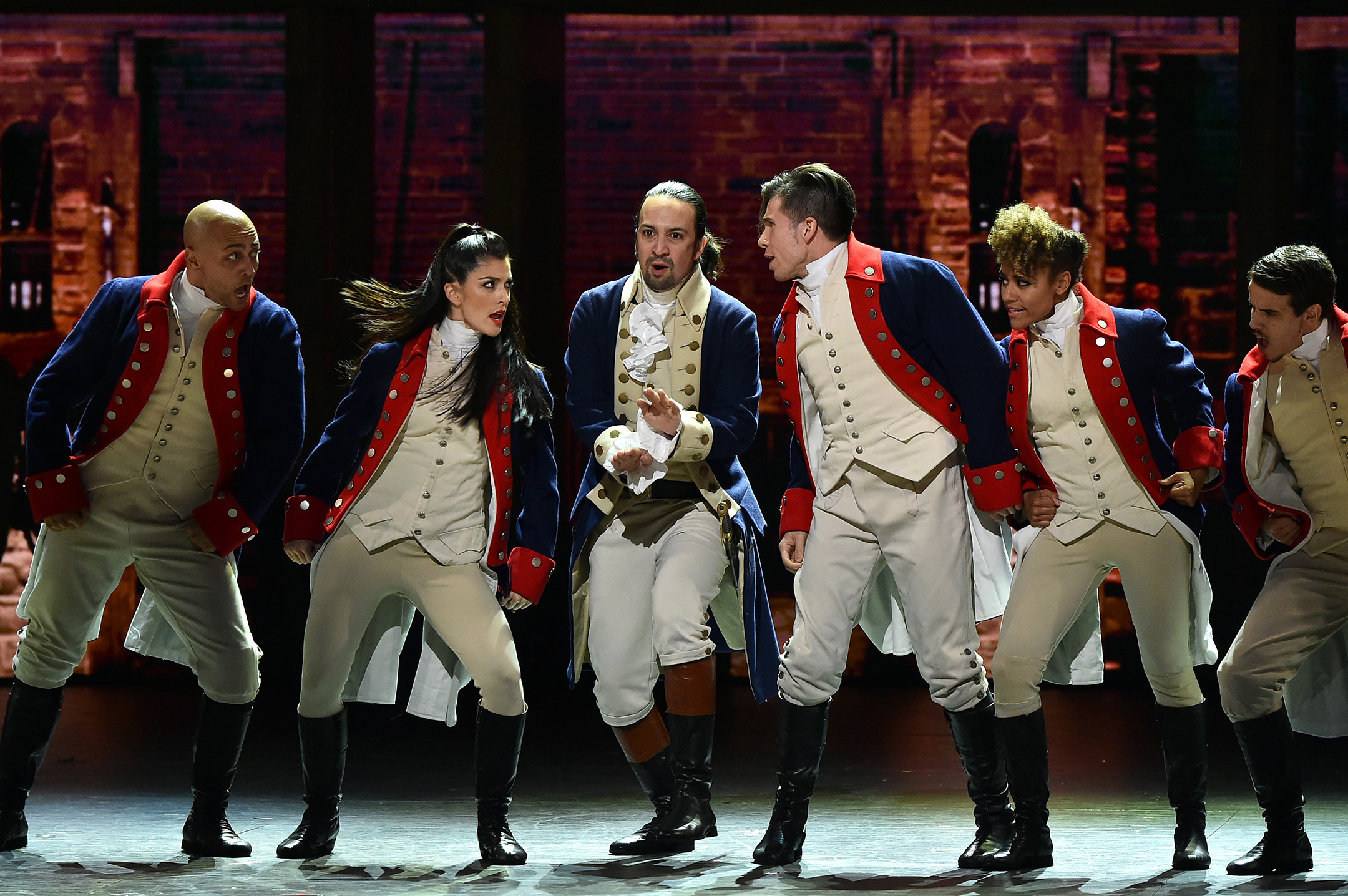 cast of the musical hamilton performing at the 2016 tony awards