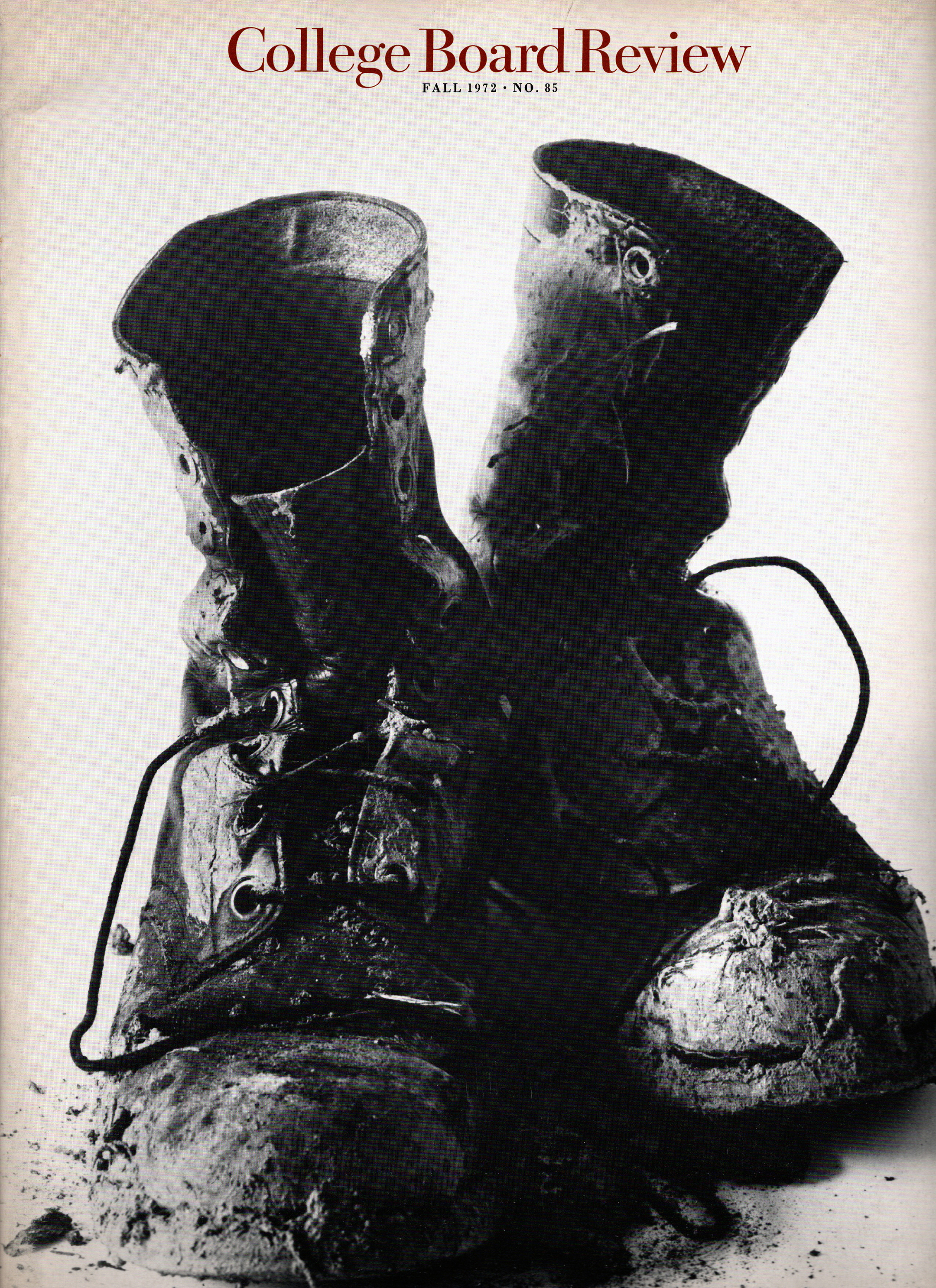 cover of the spring 1972 issue of the college board review, showing a pair of worn and muddy combat boots