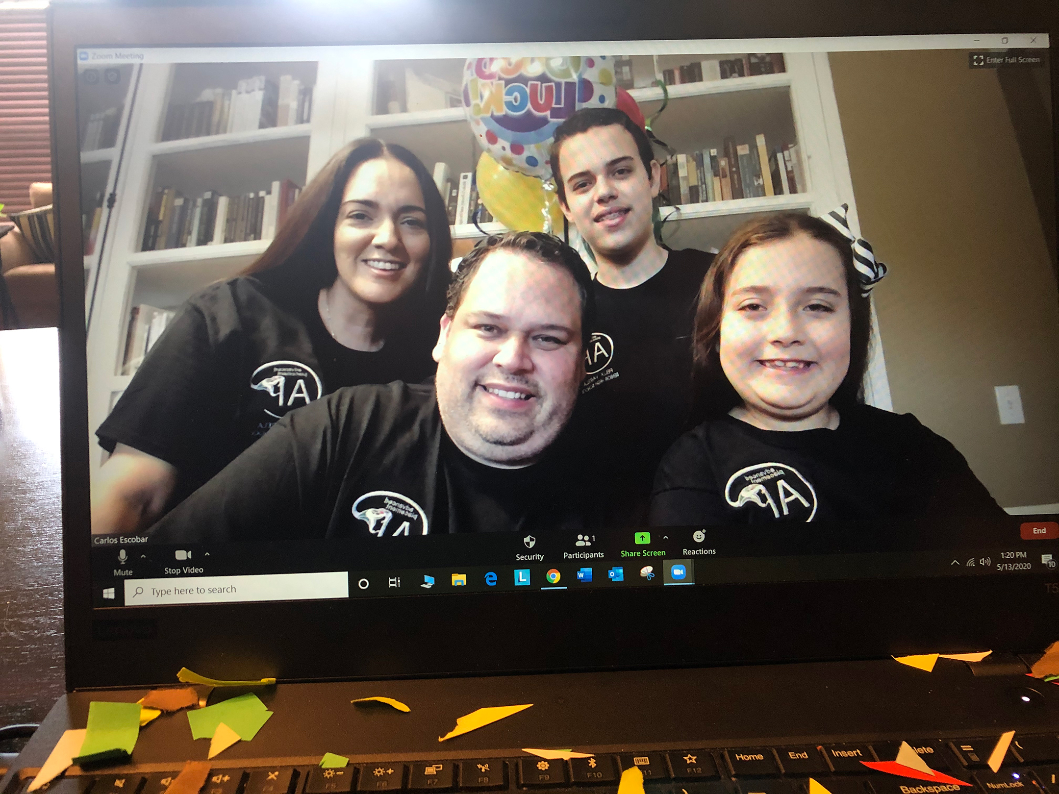 screenshot of the escobar family throwing a party for carlos' ap students through zoom