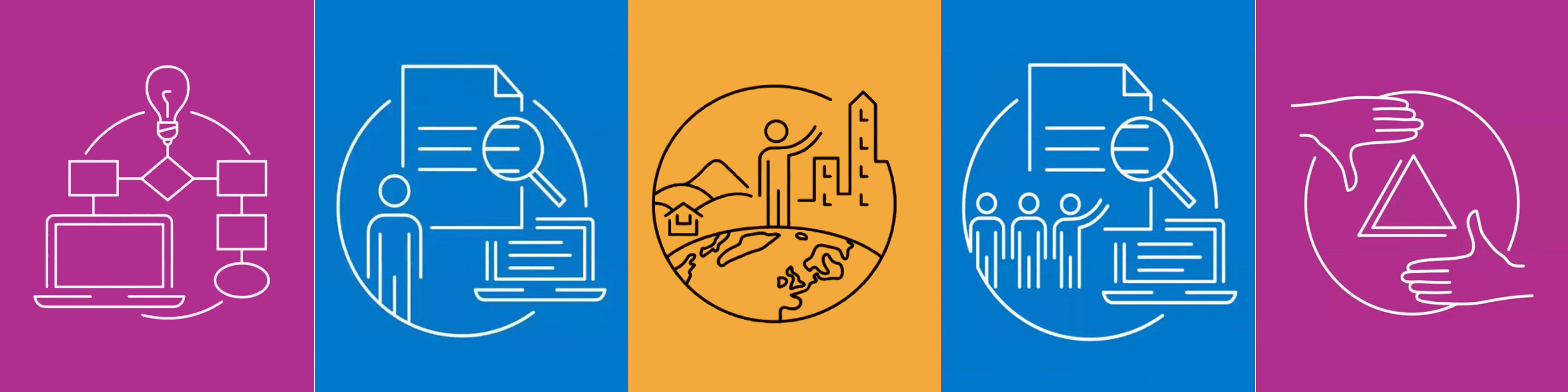 grid of five icons on different color backgrounds representing five ap courses