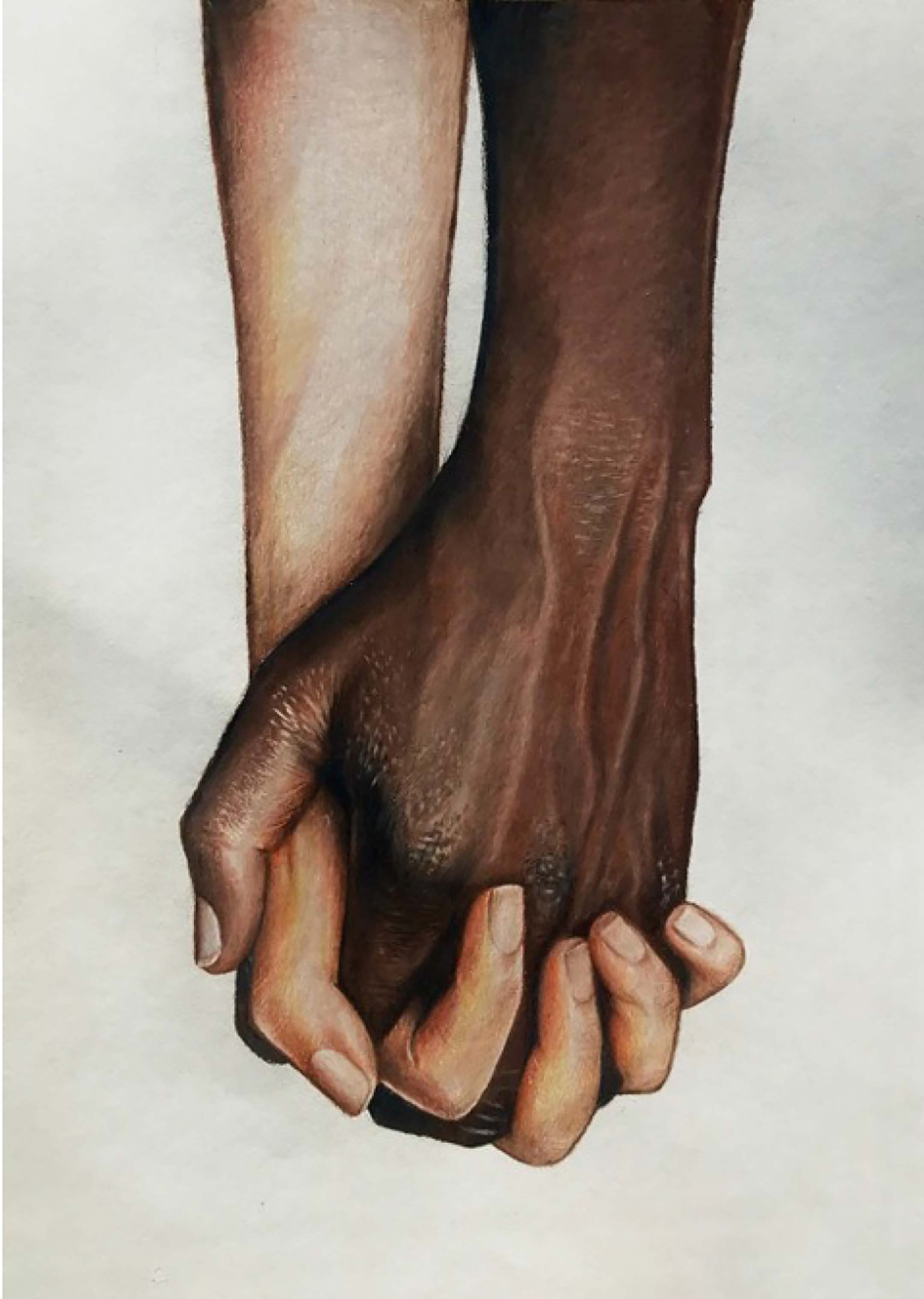 a drawing of a black hand holding a white hand