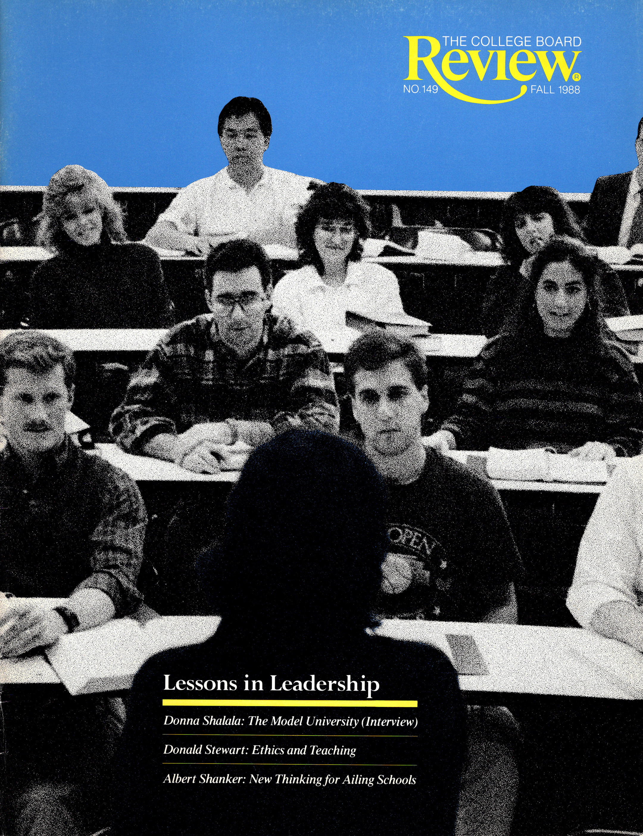 cover of the fall 1988 issue of the college board review showing a black and white photo of group of college students listening to a lecture