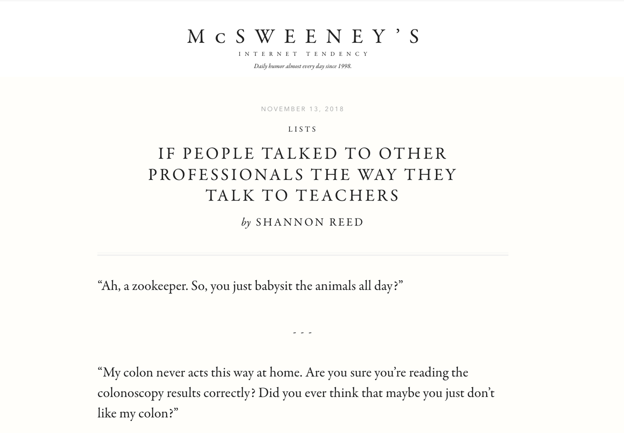 screenshot of the article titled if people talked to other professionals the way they talk to teachers