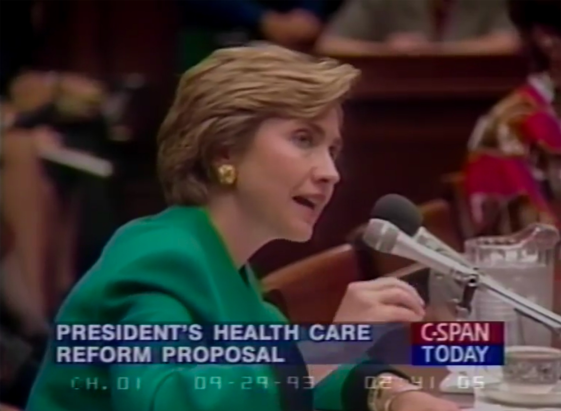 Screenshot of Hillary Clinton testifying before congress in 1993