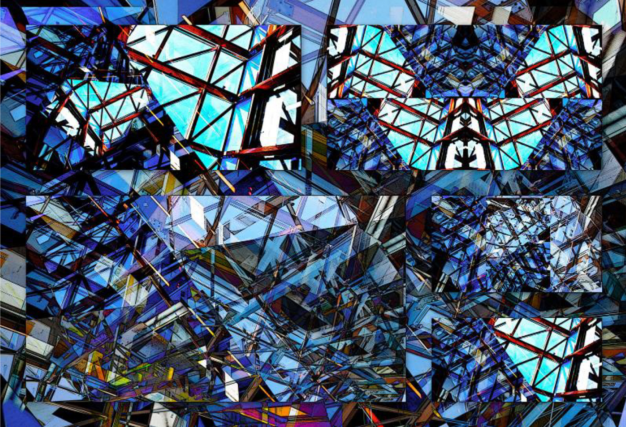 A series of images of a glass ceiling overlayed on each other to create a kaleidoscopic sensation
