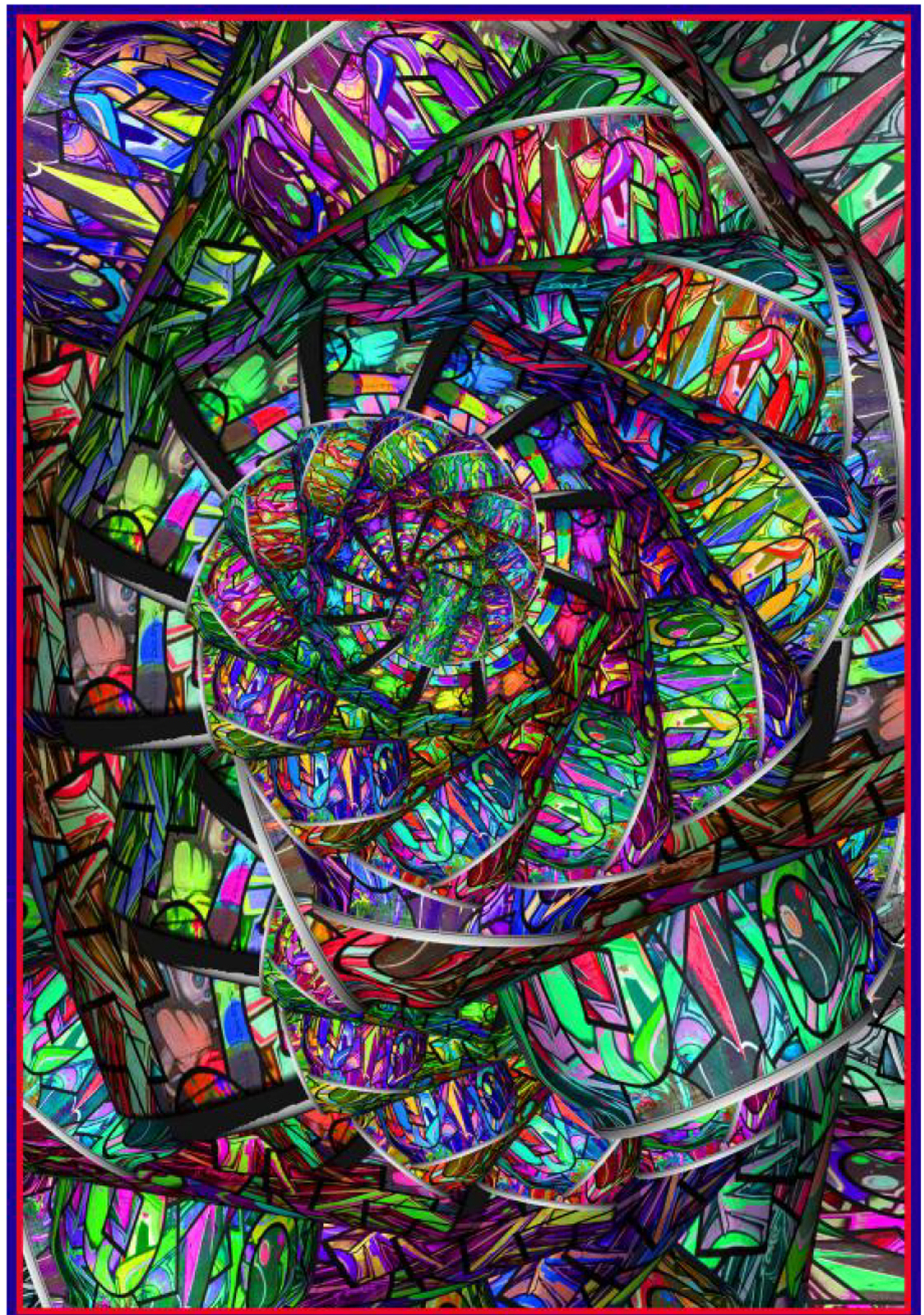 Kaleidoscopic graffiti created to look like a spiral