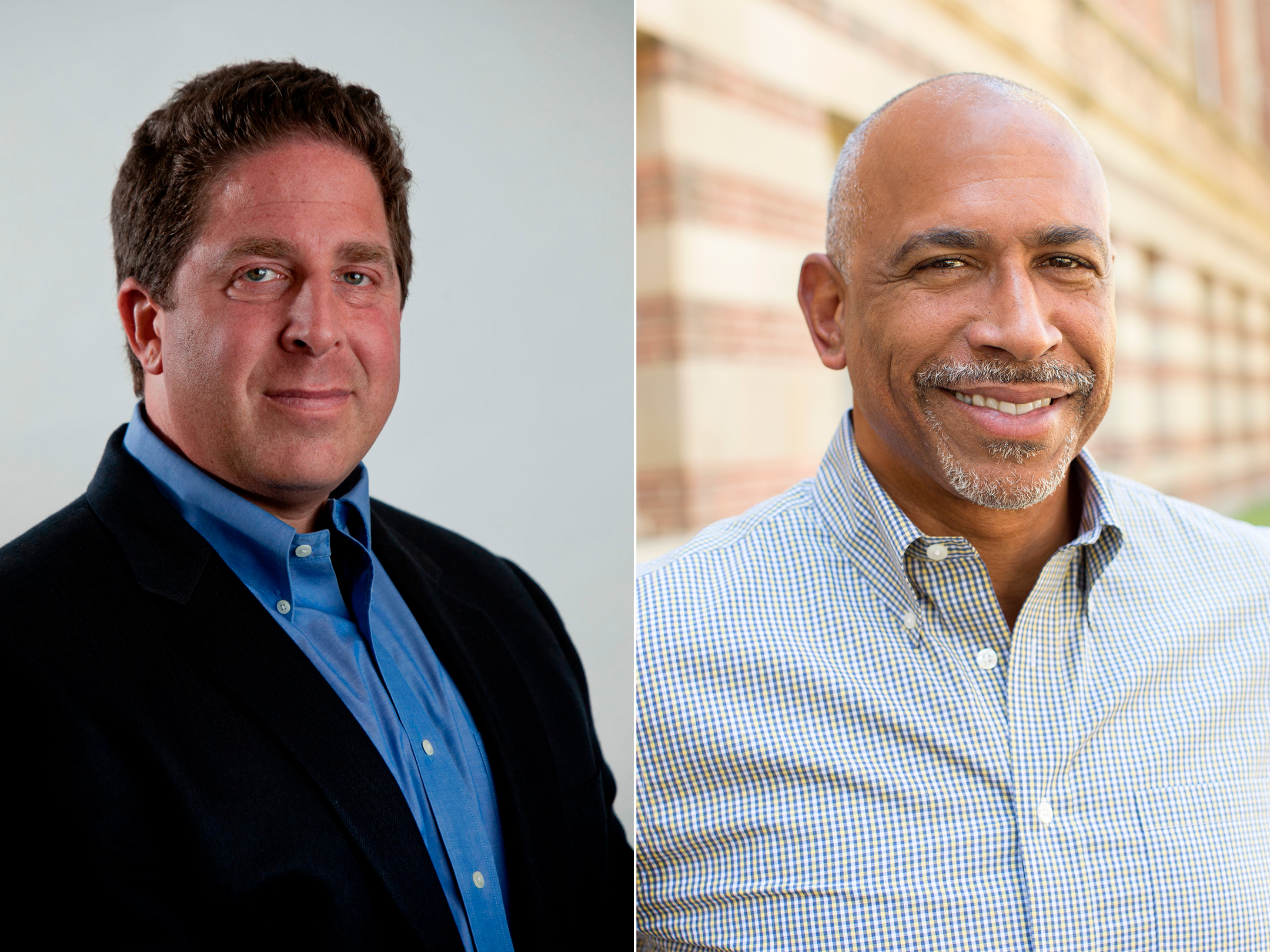 Two headshots, side by side, of authors Frederick Hess and Pedro Noguera
