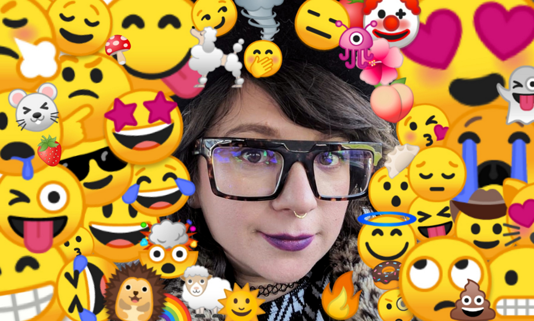 Jennifer Daniel's face surrounded by emoji