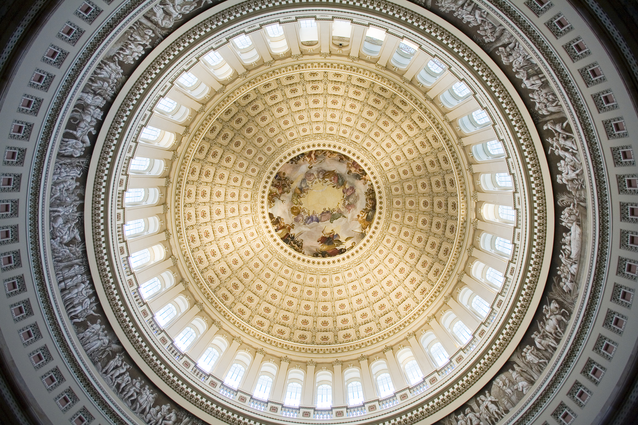 Dome of US Capitol Rotunda, seen from below looking straight up