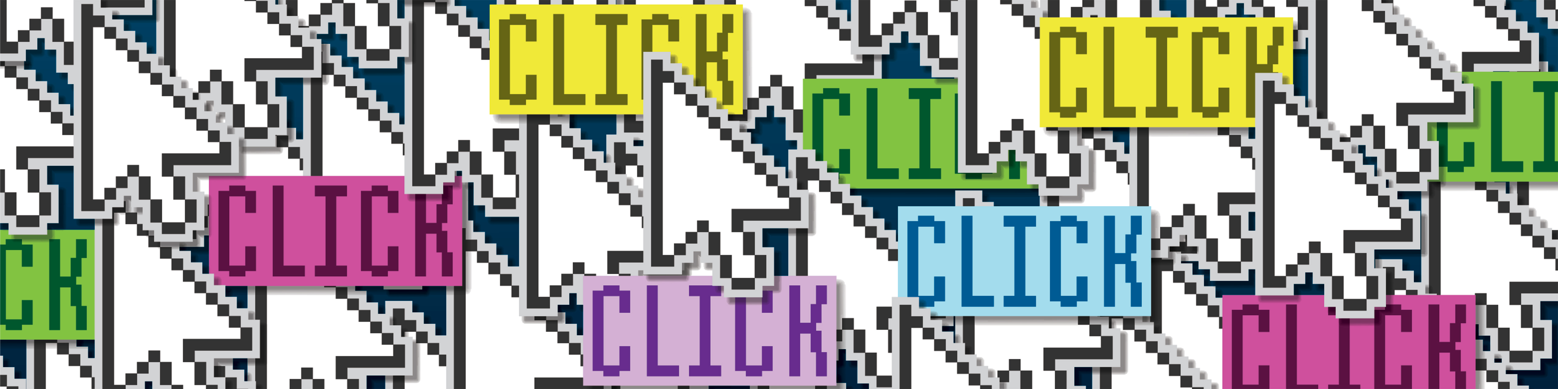 Pattern of mouse cursors with the word click rendered in different colors