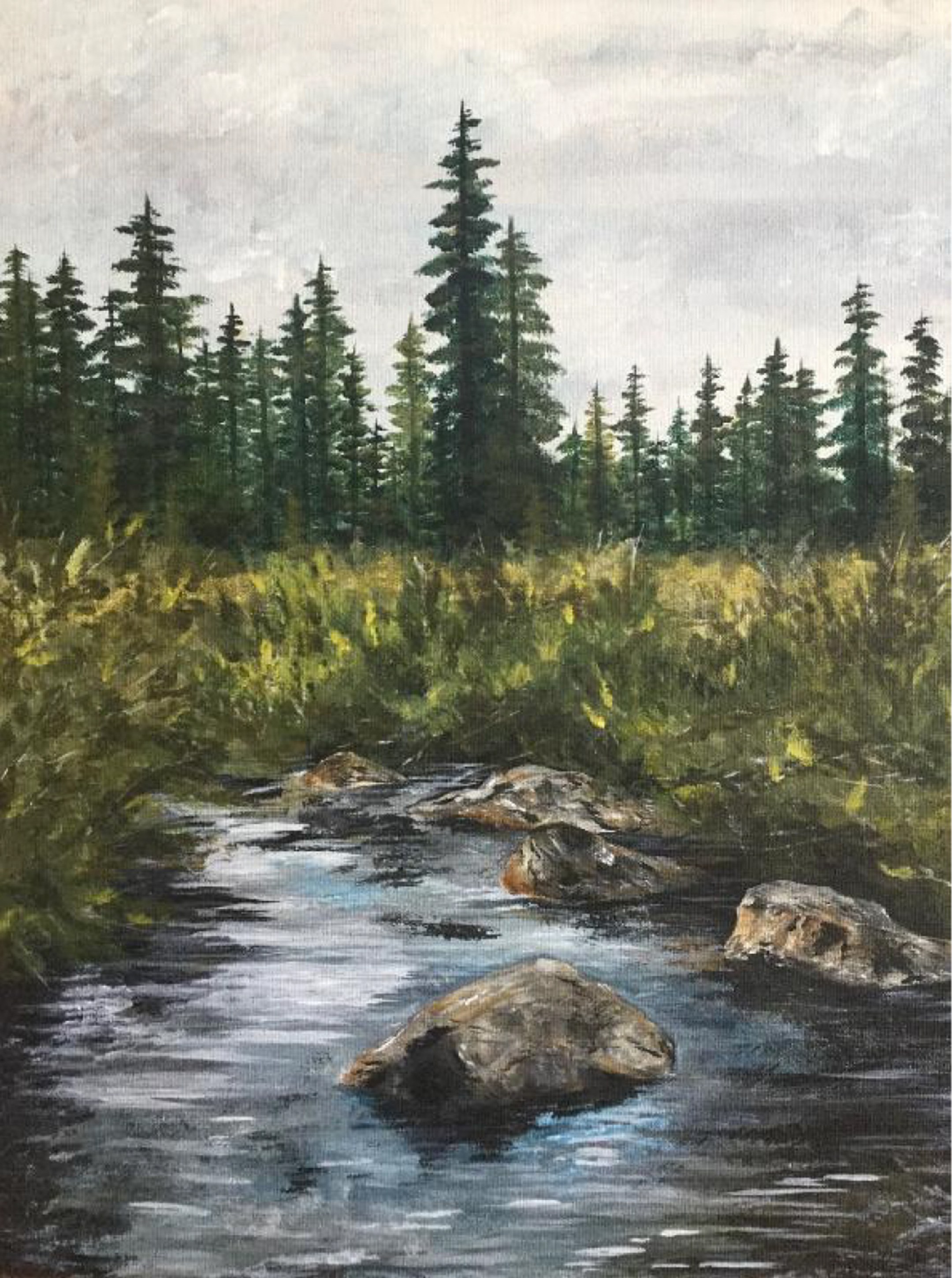 Painting of a forest stream