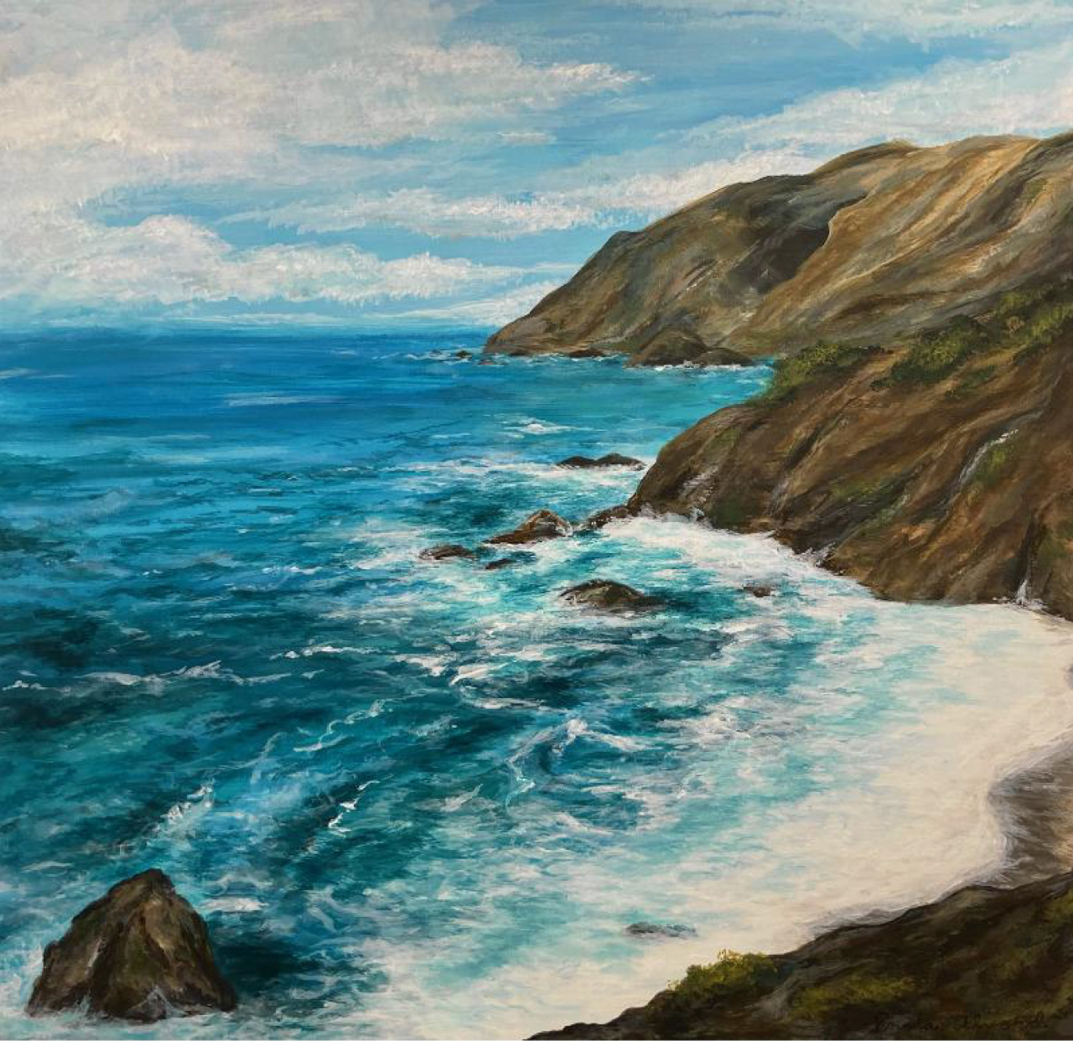 Painting of a rocky coastline