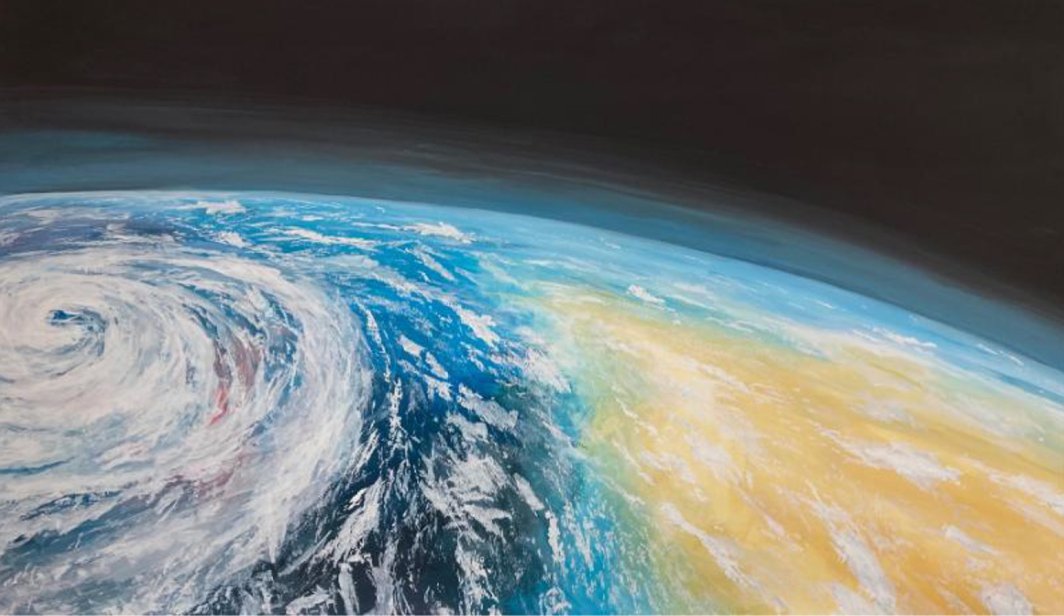 Painting of earth scene from orbit