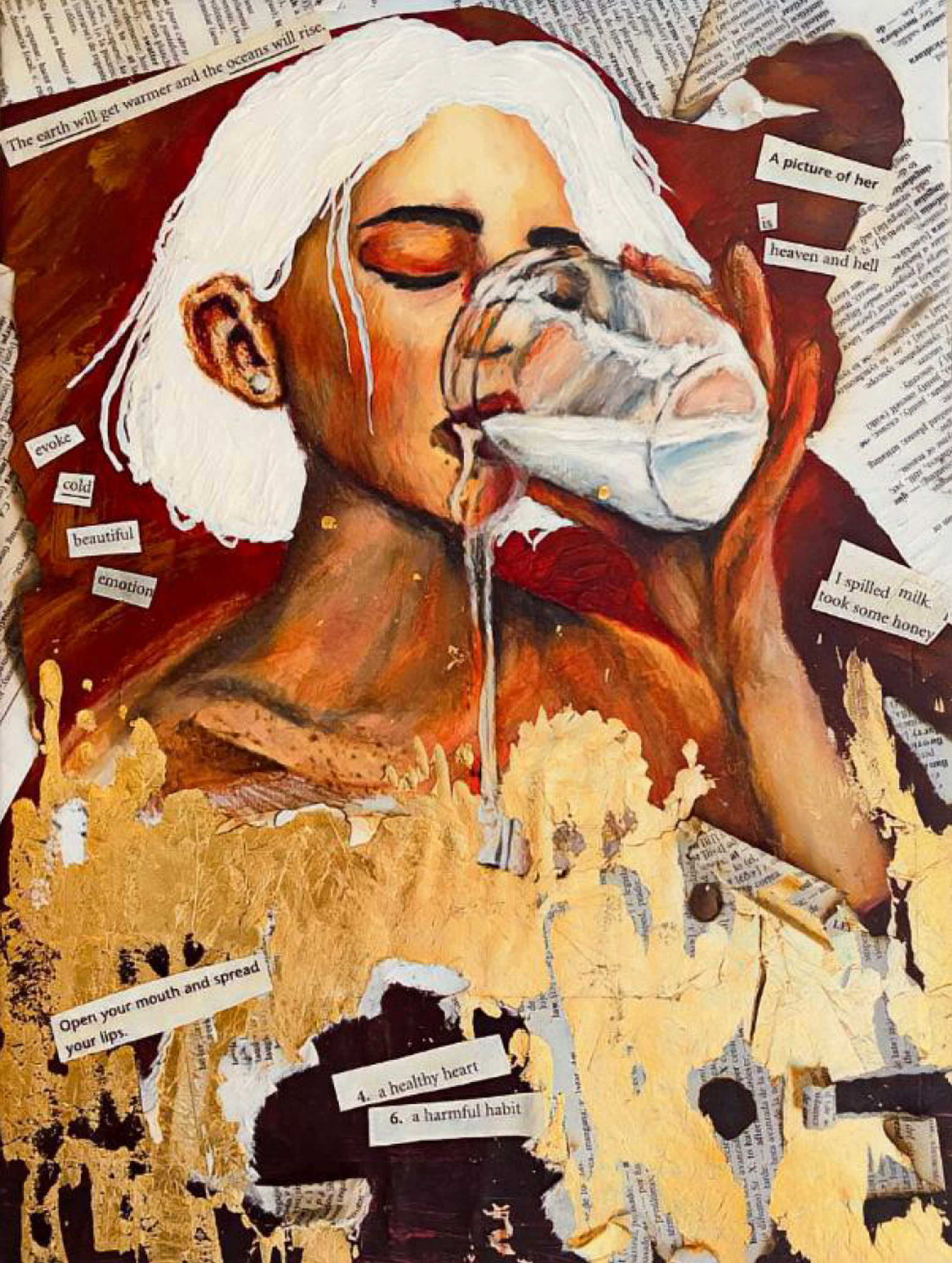 Collage of a young woman drinking milk