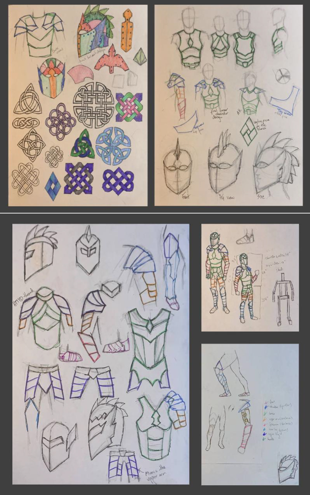 Sketches and planning drawings for the suit of armor