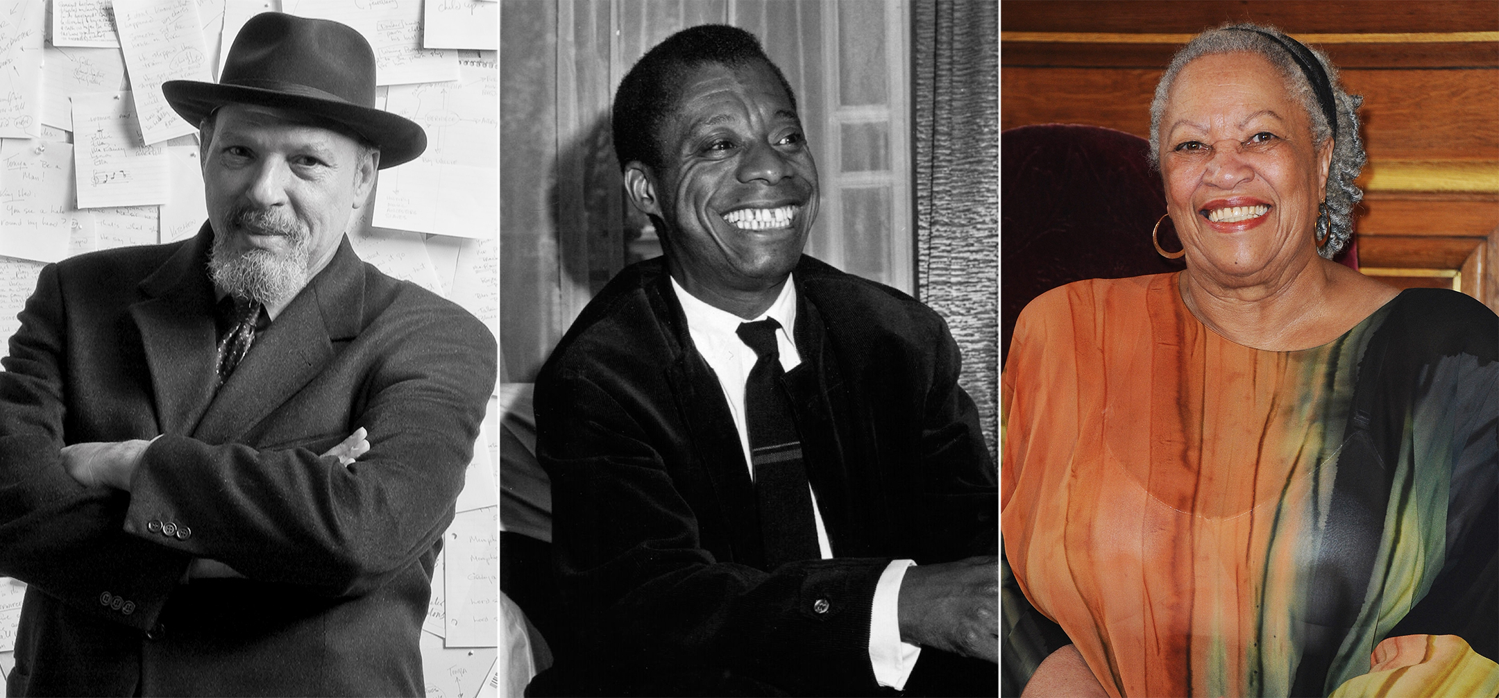 Photos of August Wilson, James Baldwin, and Toni Morrison