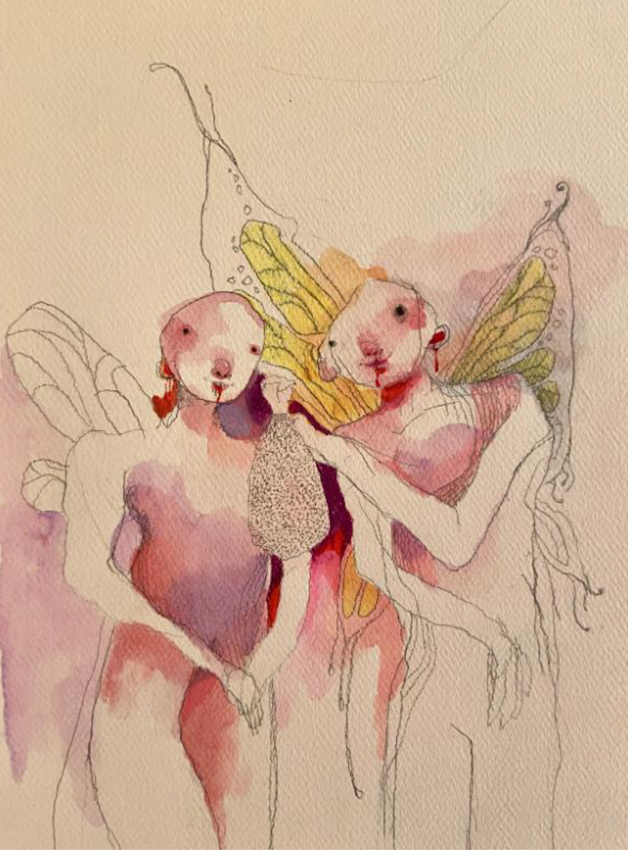 Illustration of two abstract figures with wings