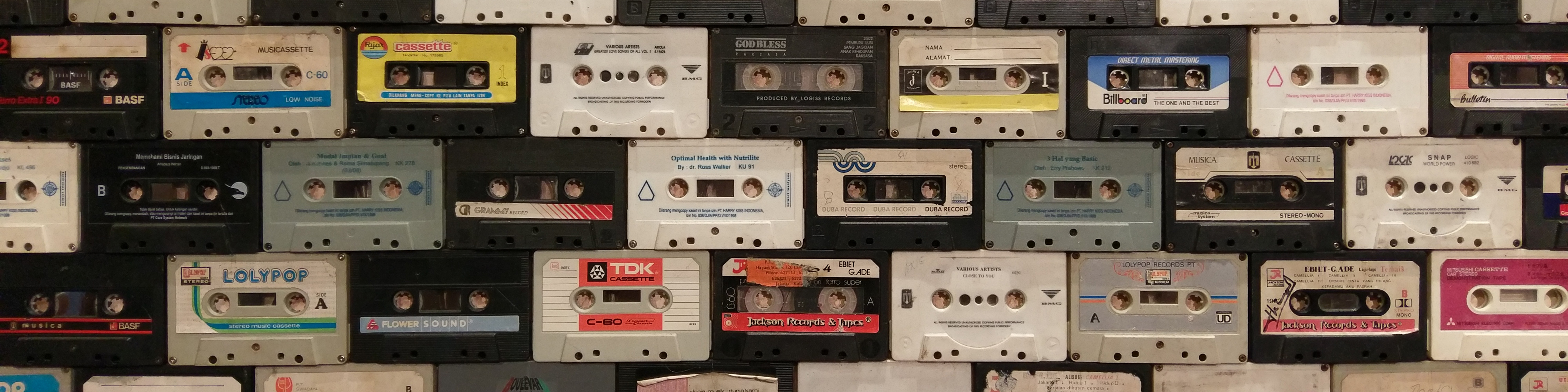 Full Frame Shot Of a wall of Audio Cassettes