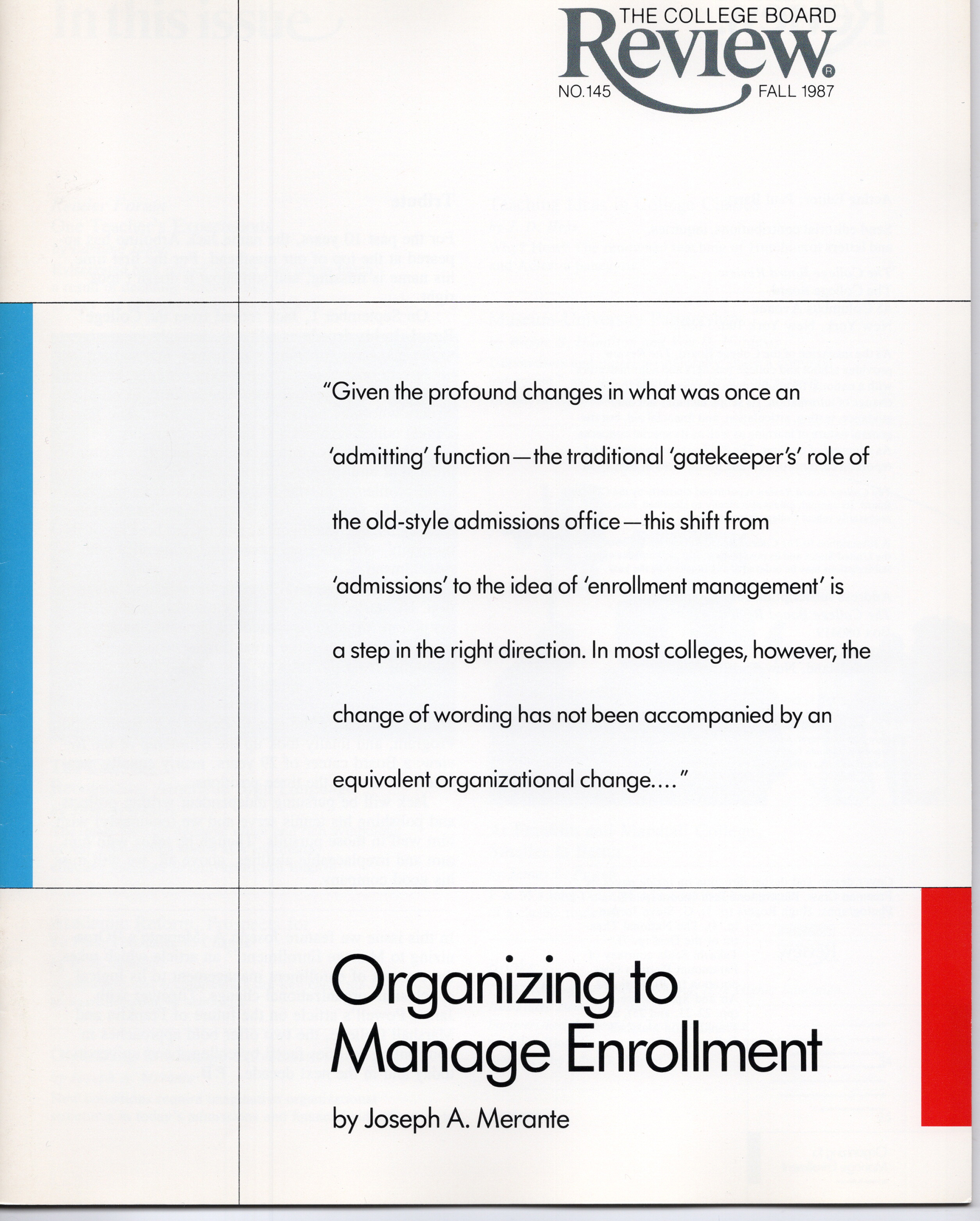Cover of Fall 1987 issue of the College Board Review
