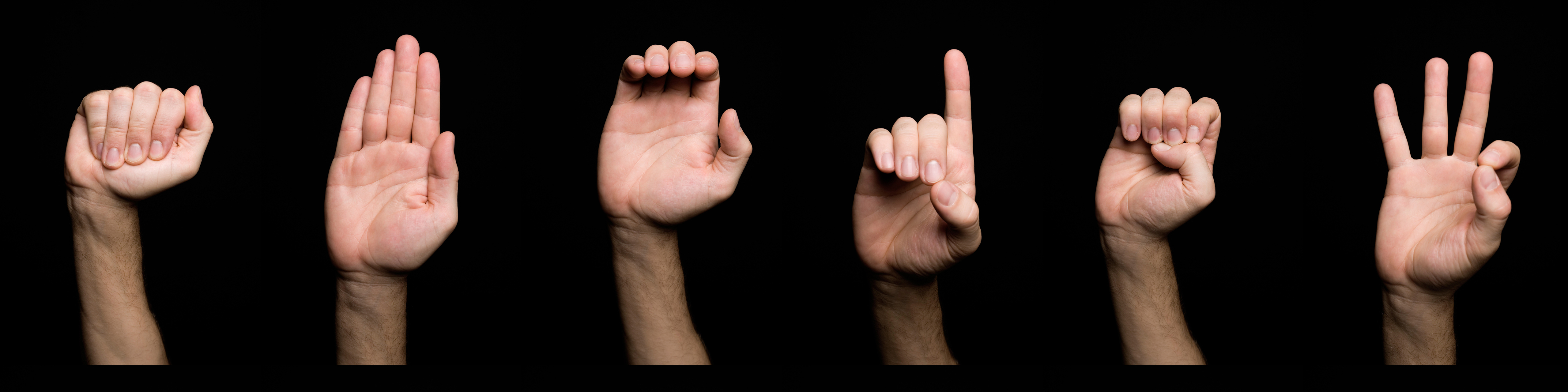 First six letters of hand sign language alphabet