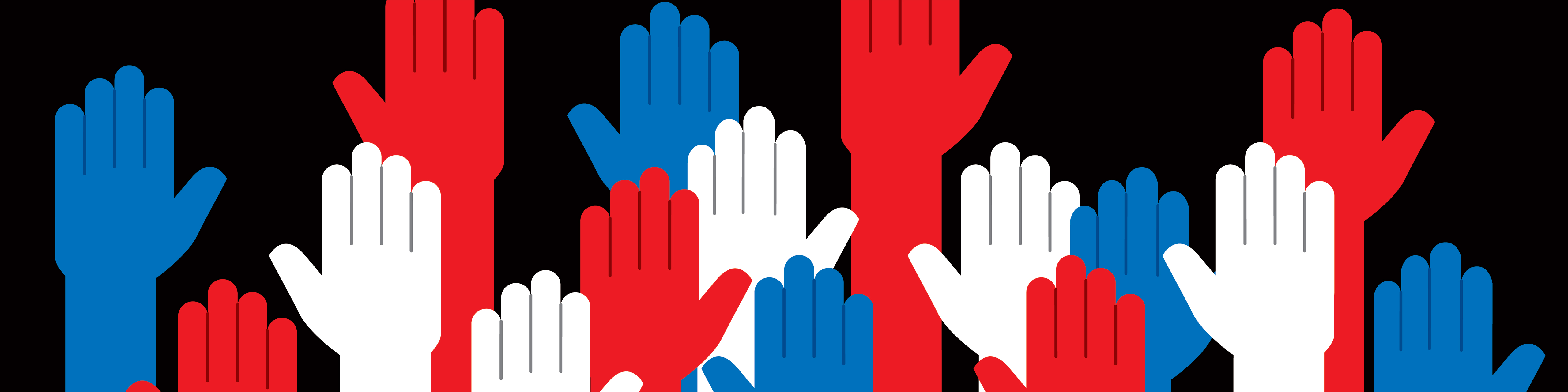 stock illustration of Hands Red White and Blue Raised