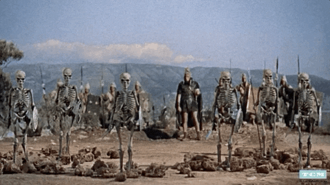 Animated gif of skeleton warriors from the movie Jason and the Argonauts