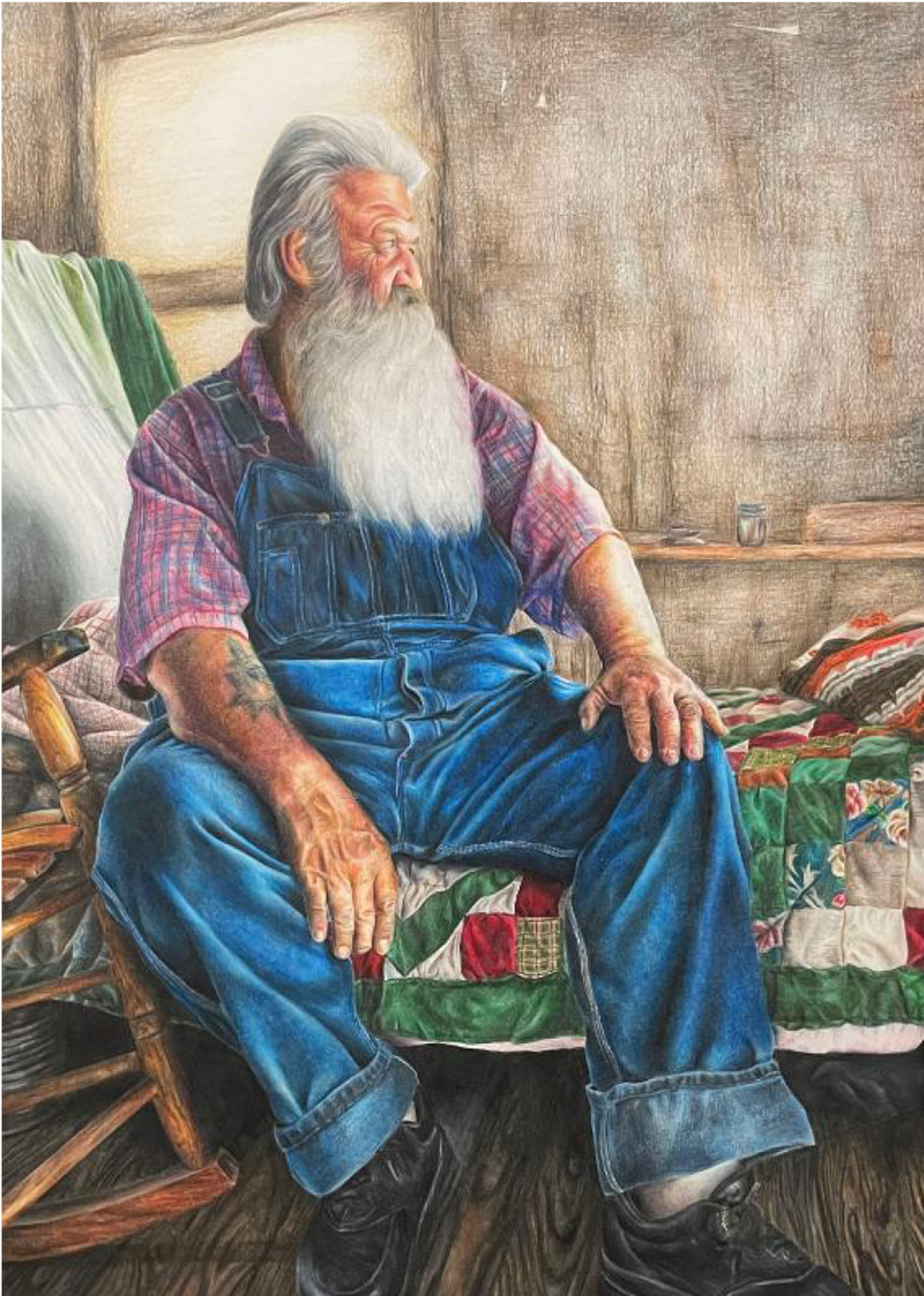 Illustrated of an old bearded man in overalls