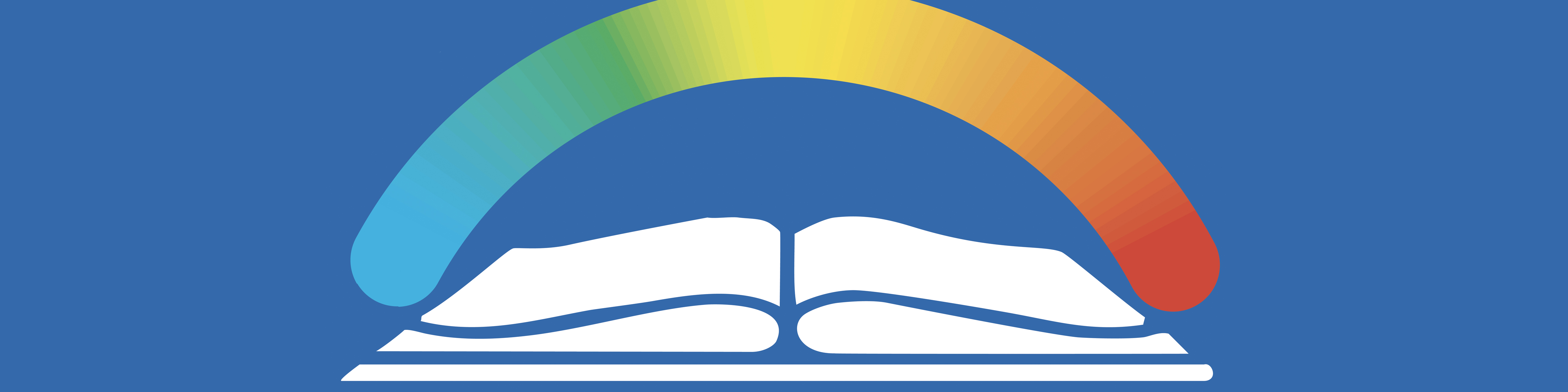 Illustration of open book with rainbow above it