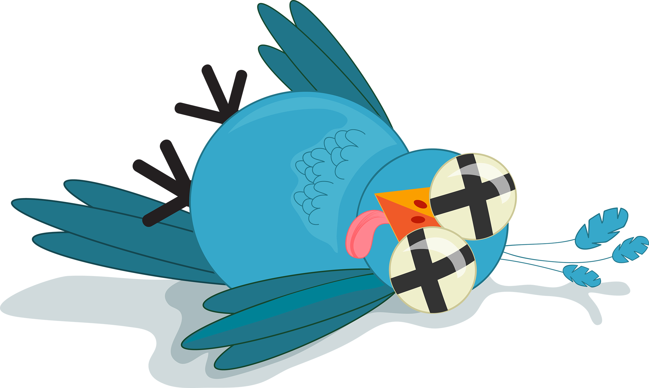 A cute, tongue-in-cheek, illustration of a dead or dazed twitter bird.