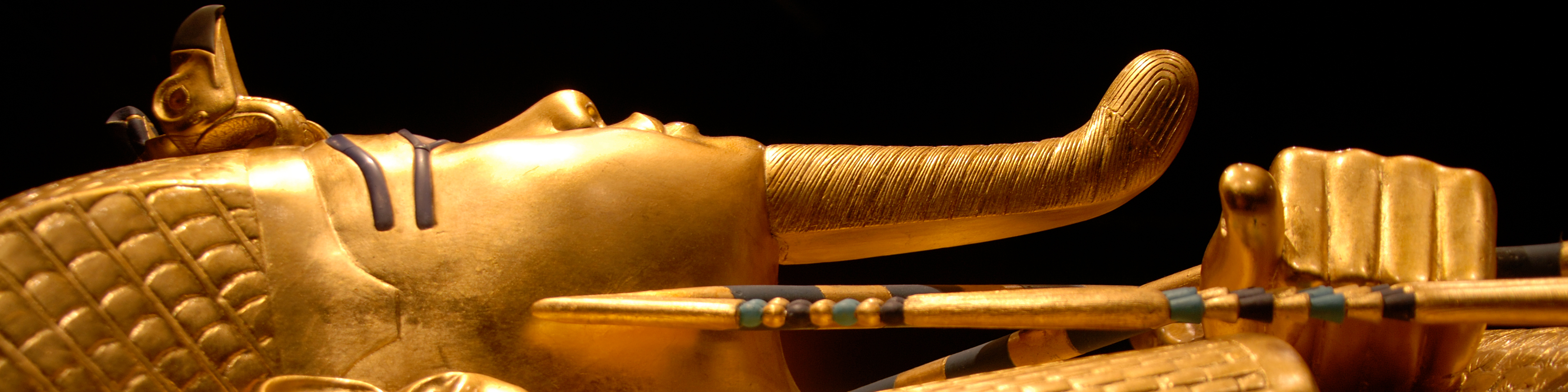 Side view of King Tut's golden tomb in Egypt
