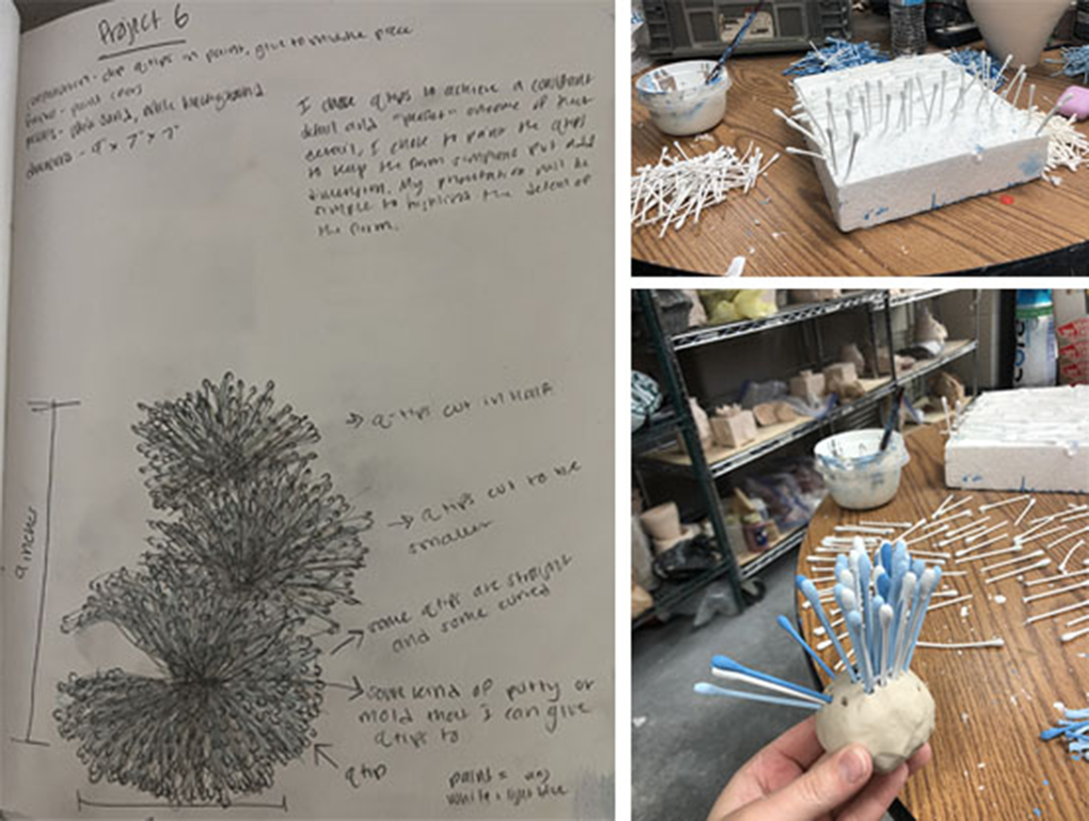 process images of the artist creating the Q-tip sculpture