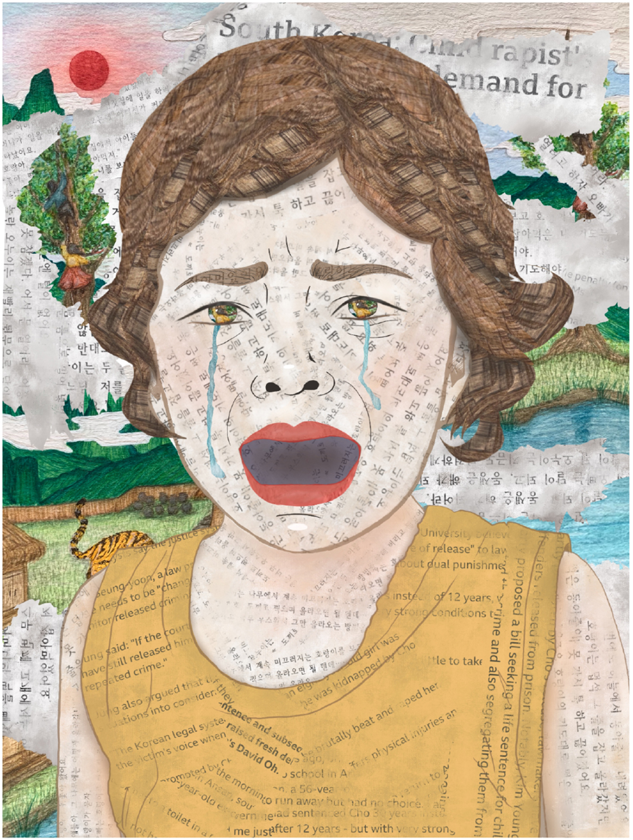 illustration of a crying girl in a yellow dress