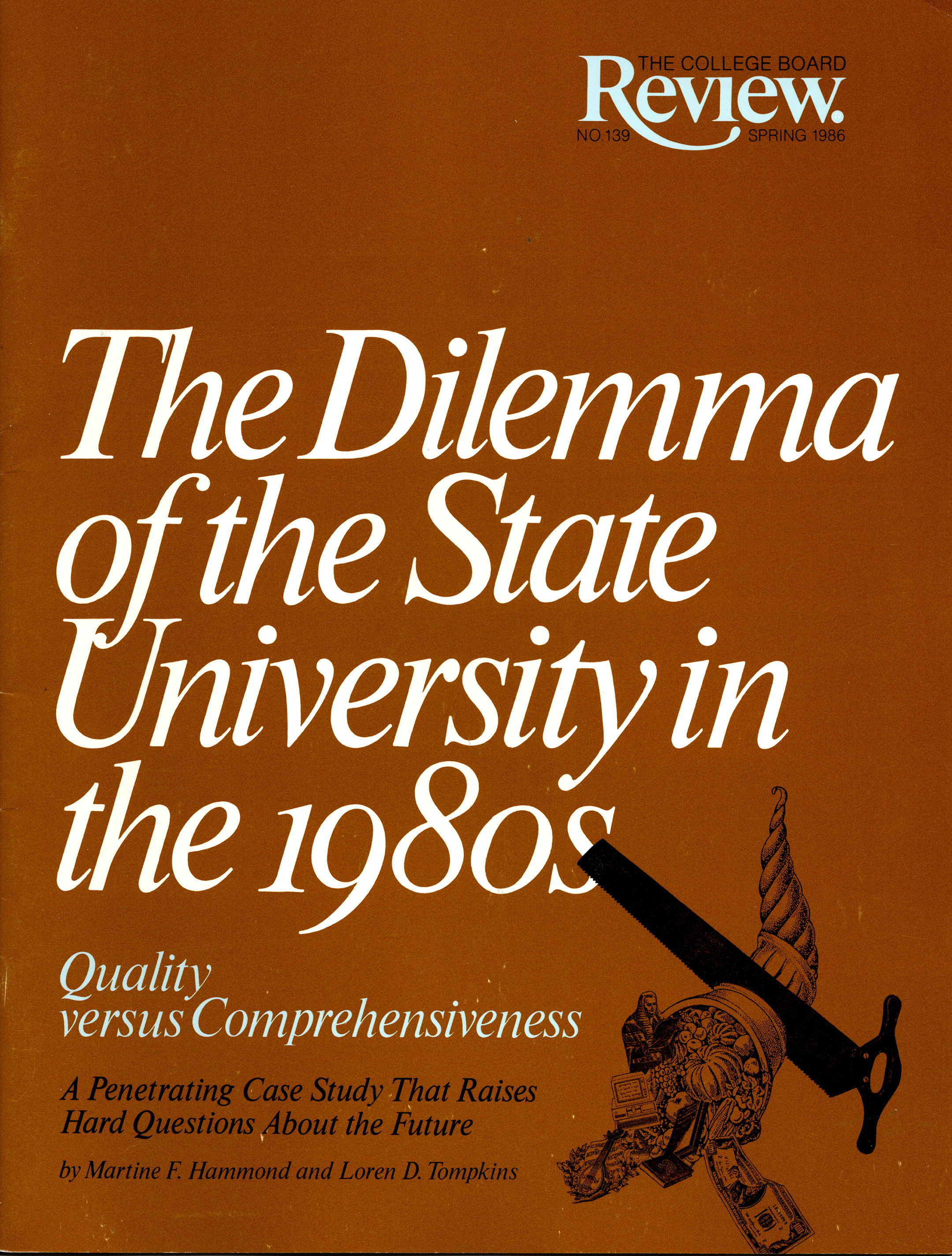 cover of the spring 1986 issue of the college board review magazine, with the headline "the dilemma of the state university in the 1980s" written in white text on a brown background