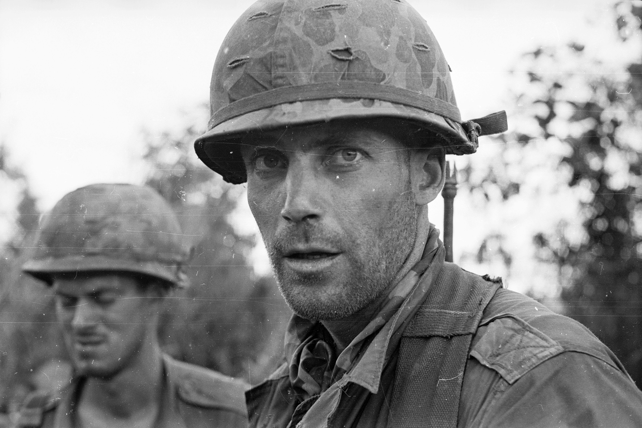 black and white image of a soldier in vietnam