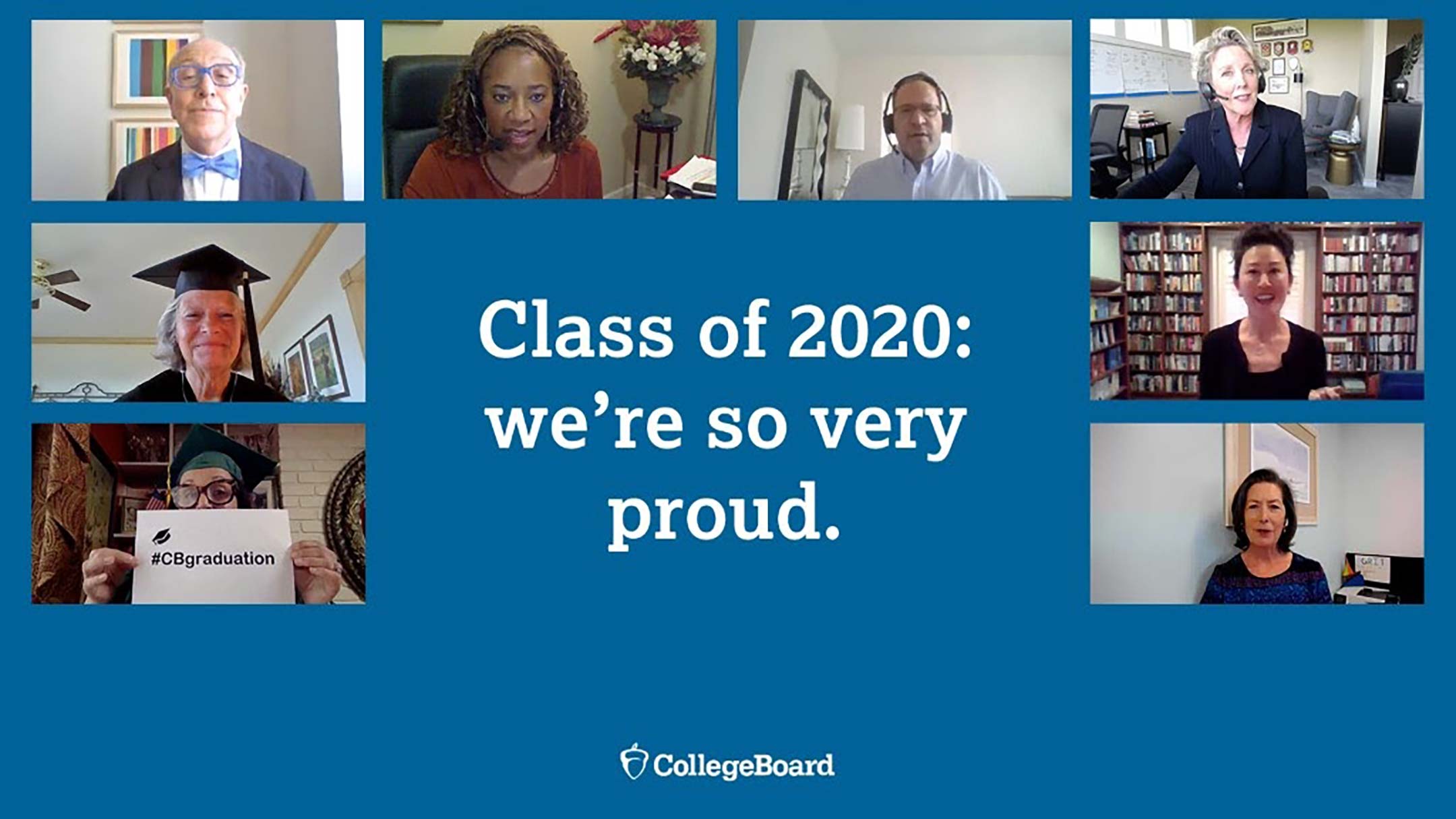 screenshot of speakers who addressed graduates as part of the college board's virtual graduation ceremony