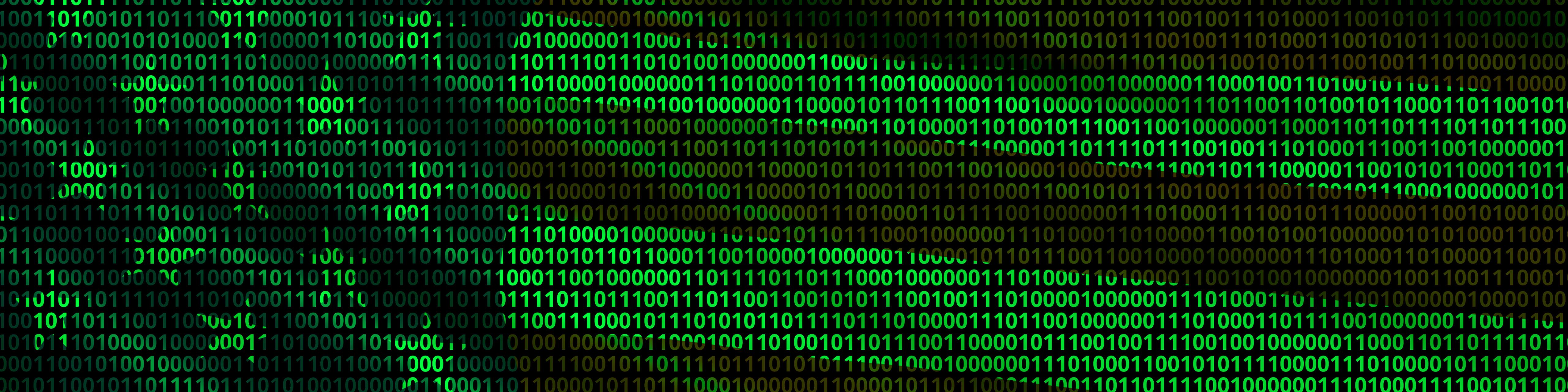 A stock photo/digital illustration of the USA stars and stripes flag made out of binary computer code. 